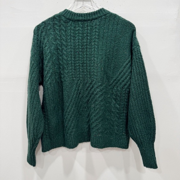 Old Navy Cozy Cable Knit Blouson Sleeve Sweater Forest Green Small Cotton Blend - Picture 6 of 11
